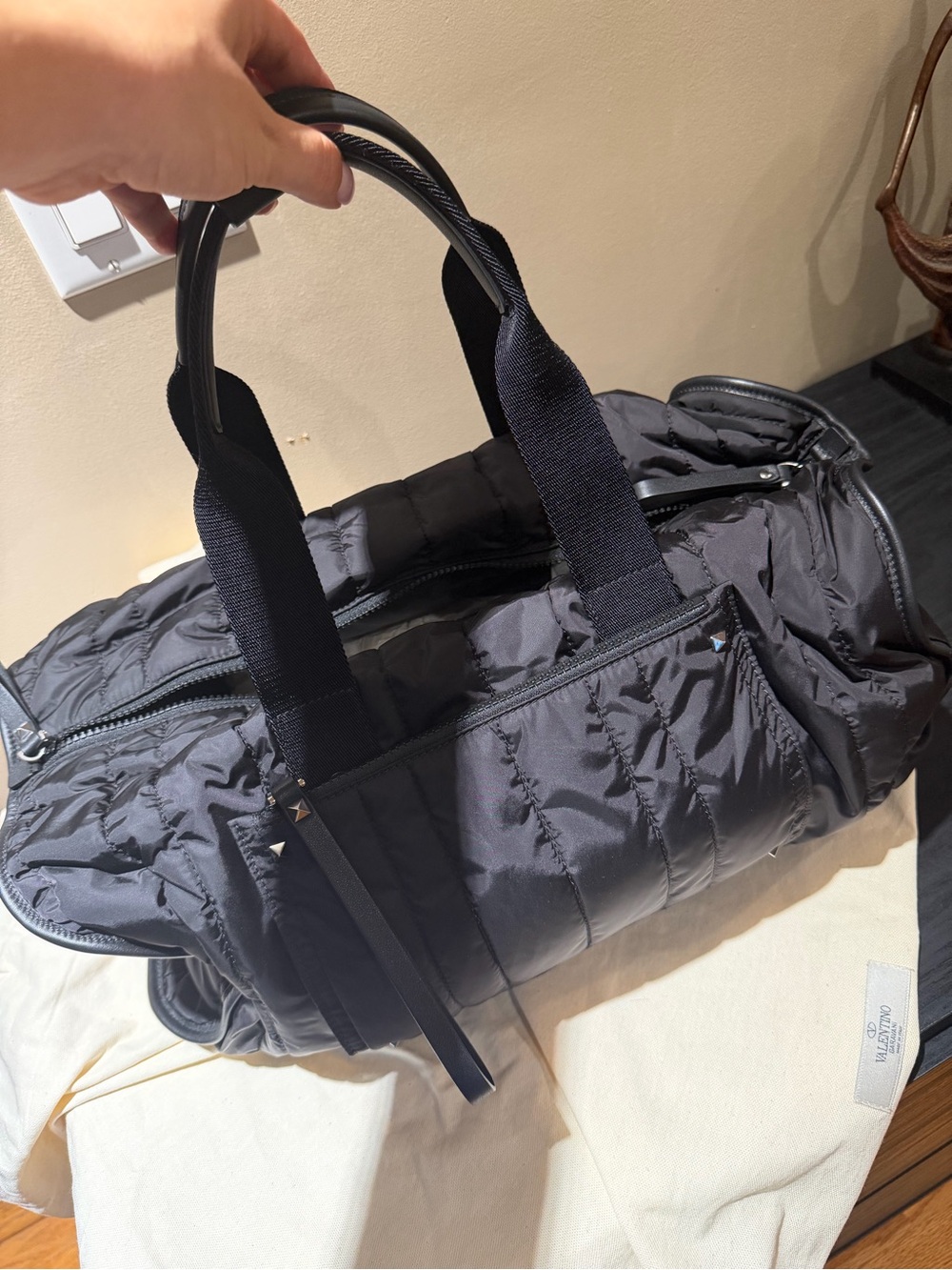 Valentino Black Quilted Travel Duffel